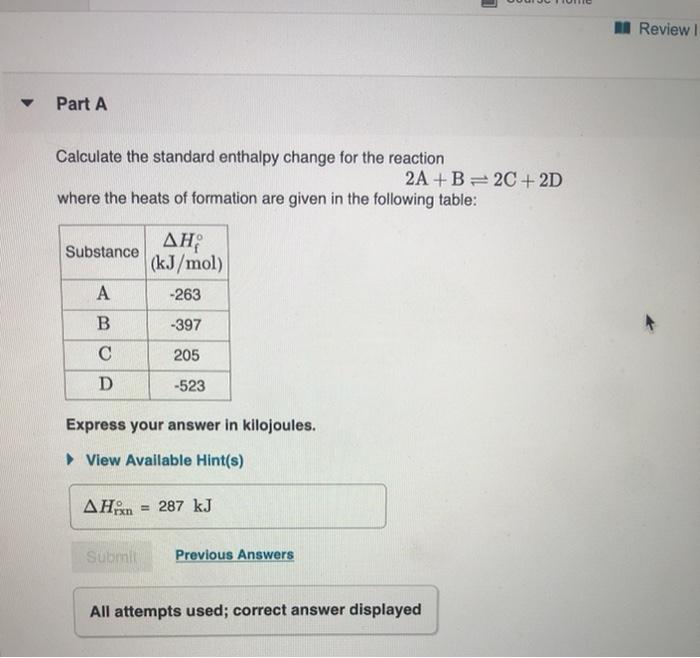 Solved A Review | Part A Calculate The Standard Enthalpy | Chegg.com