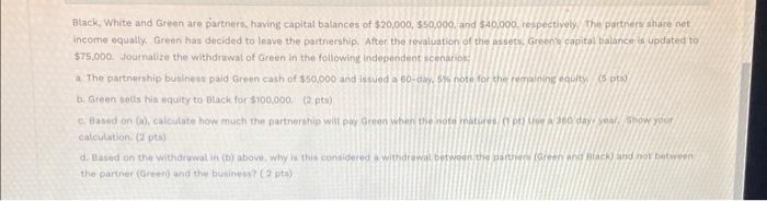 Solved Black, White and Green are partners, having capitat | Chegg.com