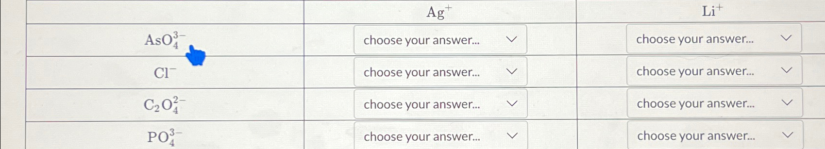 Solved Use your solubility table in the back of the lab | Chegg.com