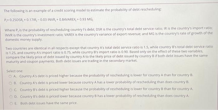 Solved The Following Is An Example Of A Credit Scoring Model | Chegg.com