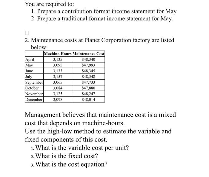 Solved You Are Required To: 1. Prepare A Contribution Format | Chegg.com