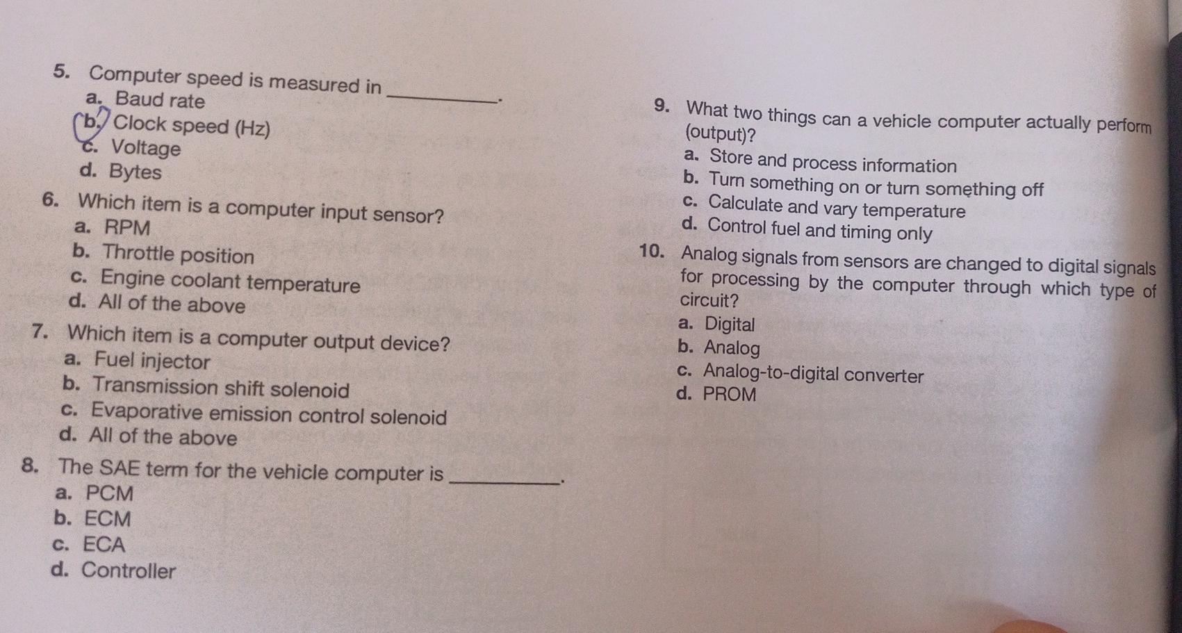 Solved 5. Computer speed is measured in a. Baud rate (b)