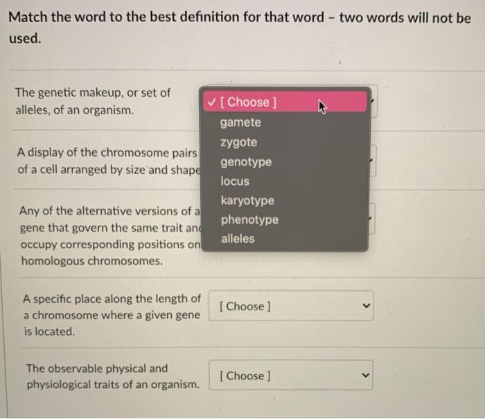 Solved Match The Word To The Best Definition For That Word Chegg