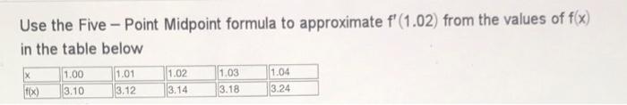 Solved Use the Five - Point Midpoint formula to approximate | Chegg.com