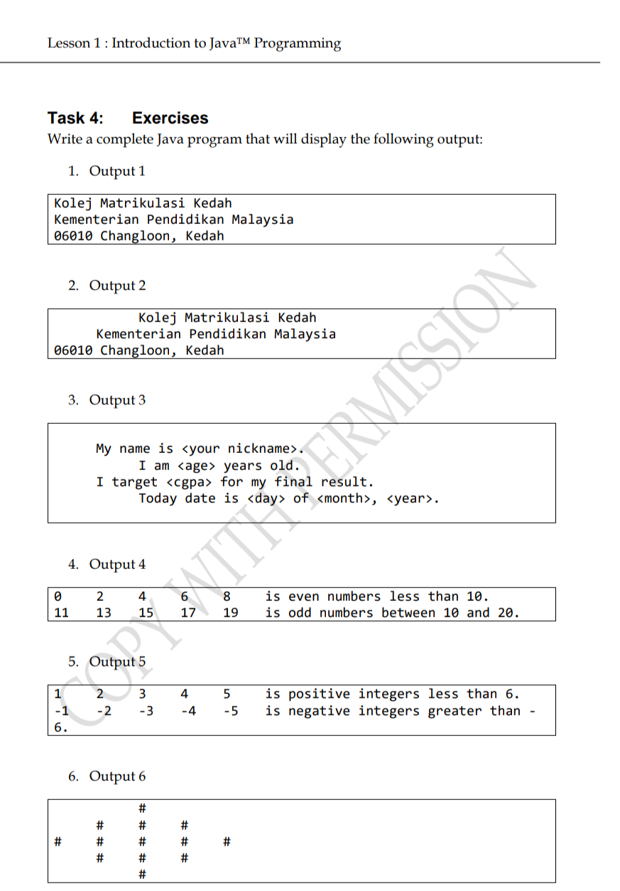 Solved Task 4: Exercises Write A Complete Java Program That | Chegg.com