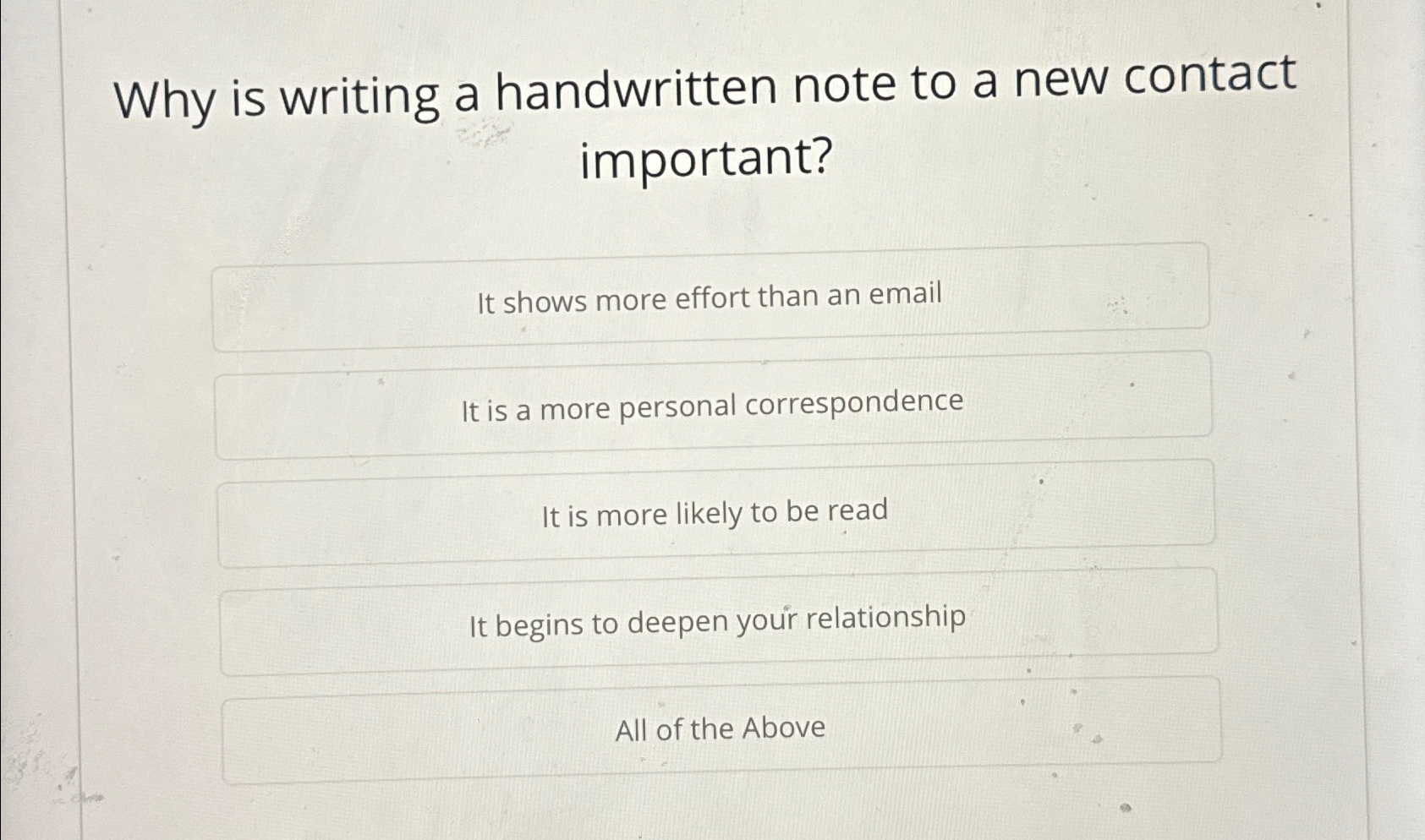 Solved Why is writing a handwritten note to a new contact | Chegg.com