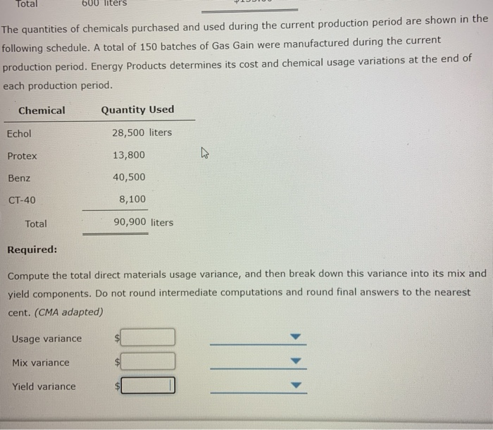 Solved Direct Materials Usage Variances Direct Materials