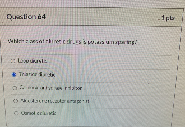 Solved Question 64 . 1 Pts Which Class Of Diuretic Drugs Is | Chegg.com