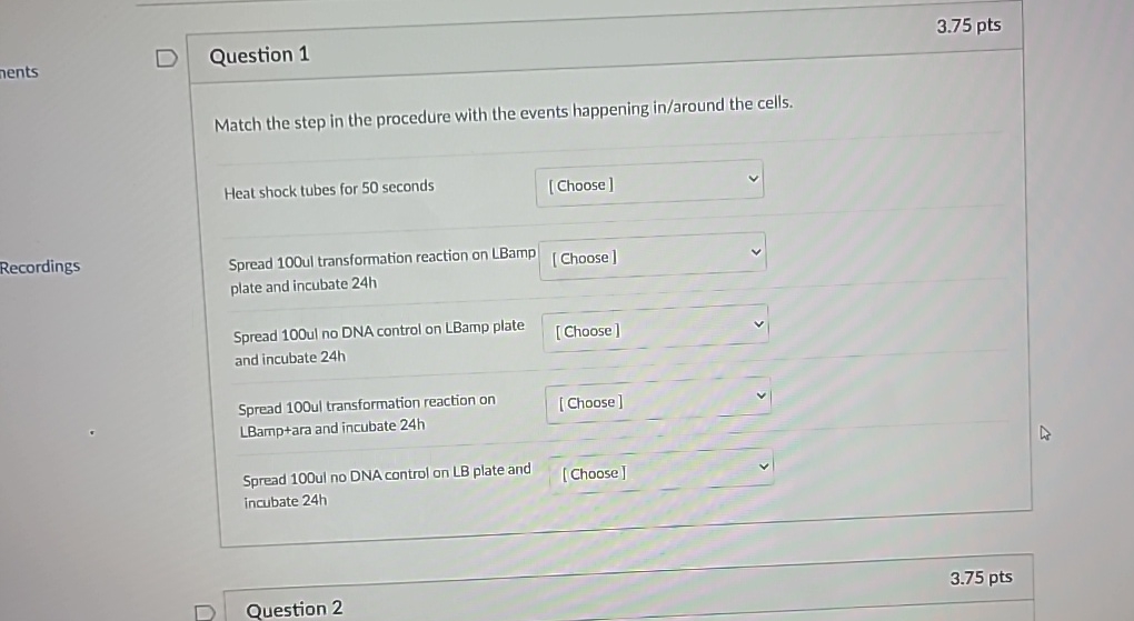 Solved Question 13.75 ﻿ptsMatch the step in the procedure | Chegg.com
