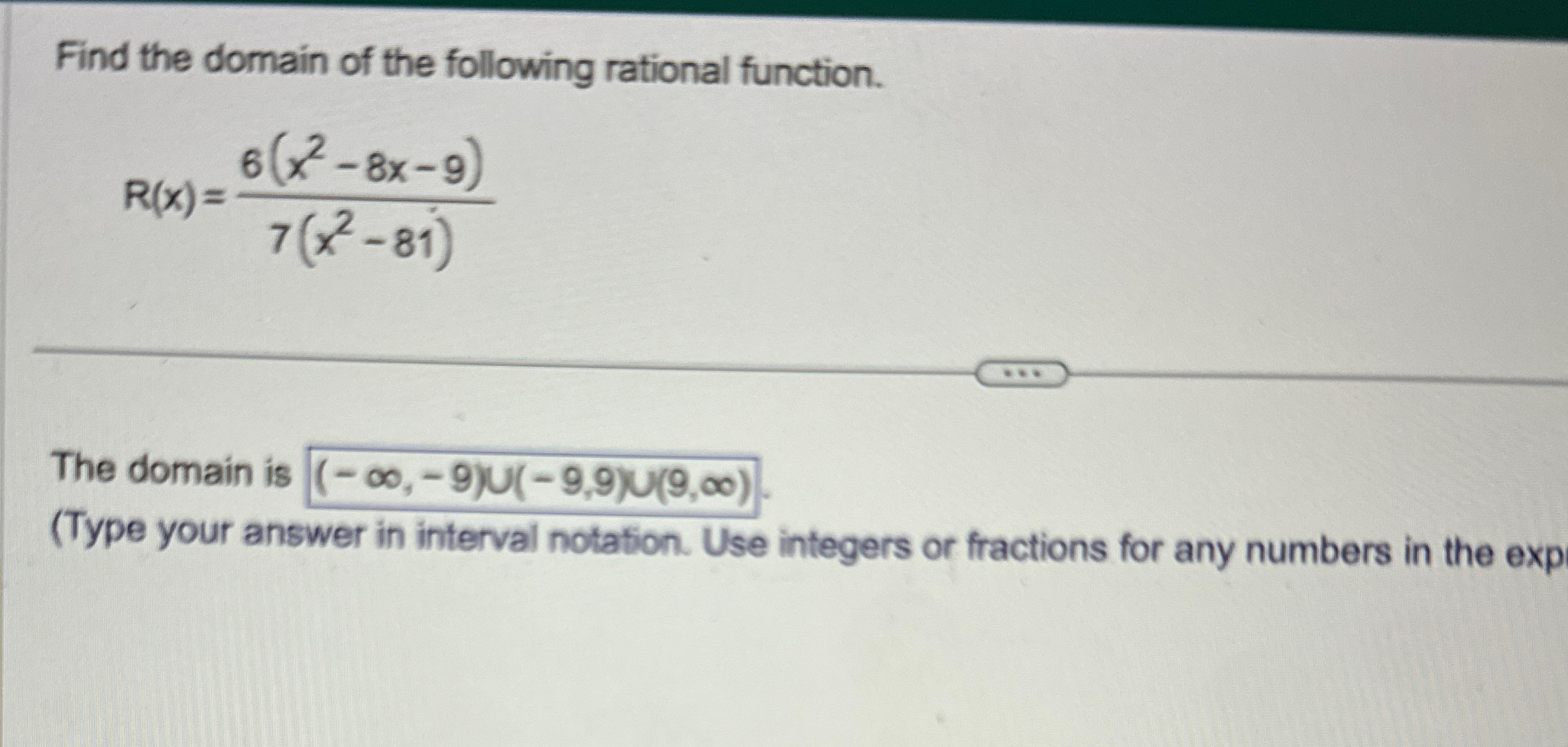 Solved Find the domain of the following rational | Chegg.com
