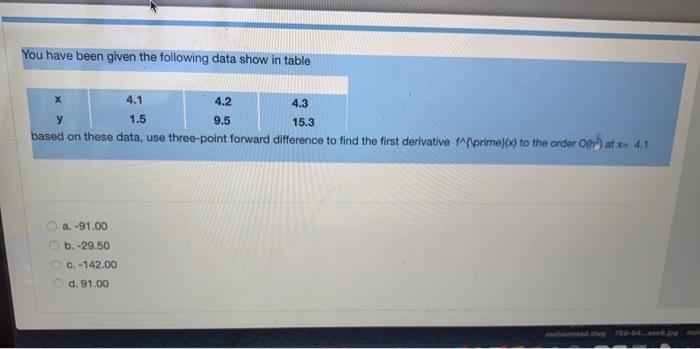 Solved You have been given the following data show in table | Chegg.com