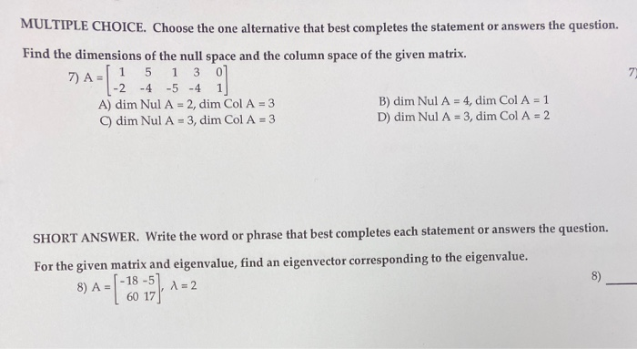 Selecting Alternative In Math Solved MULTIPLE CHOICE. Choose the one alternative that best | Chegg.com