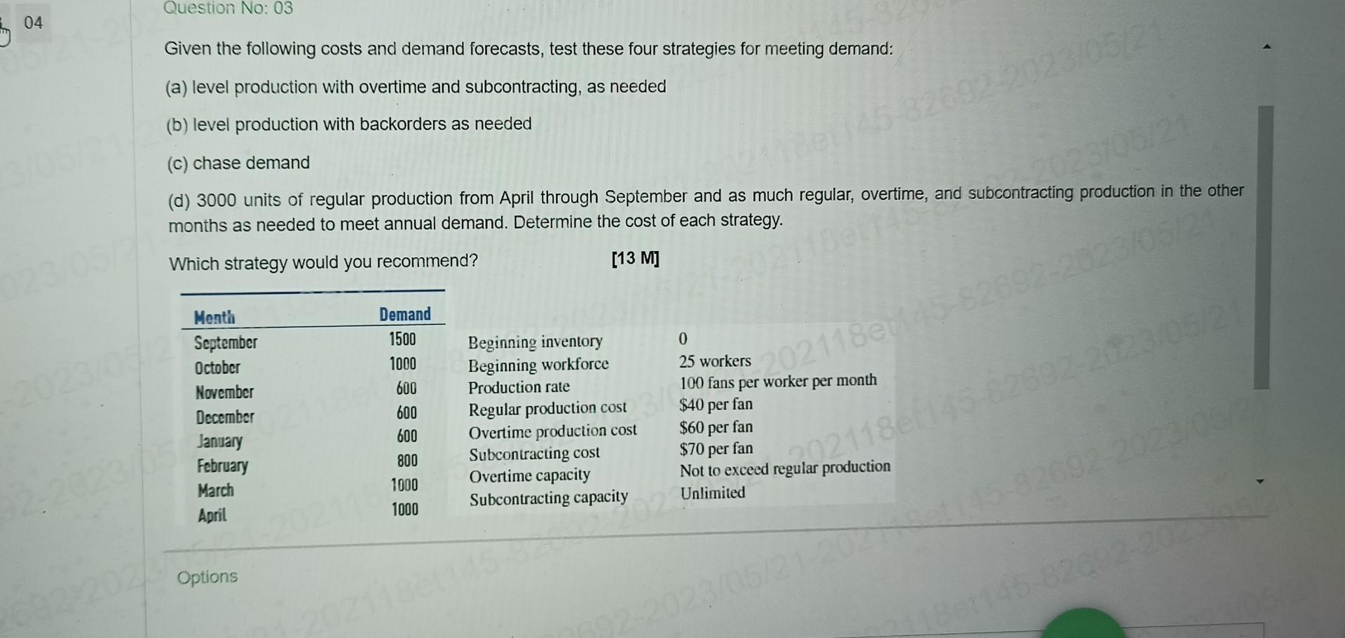 Solved Given The Following Costs And Demand Forecasts, Test | Chegg.com