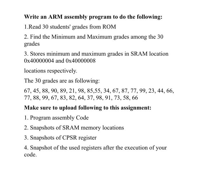 Solved Write an ARM assembly program to do the following: | Chegg.com