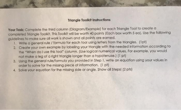 Solved Triangle Toolkit Instructions Your Task: Complete the | Chegg.com