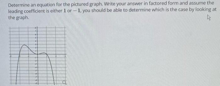 Determine an equation for the pictured graph. Write your answer in factored form and assume the
leading coefficient is either