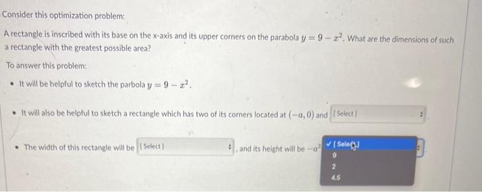 Solved Consider this optimization problem: A rectangle is | Chegg.com