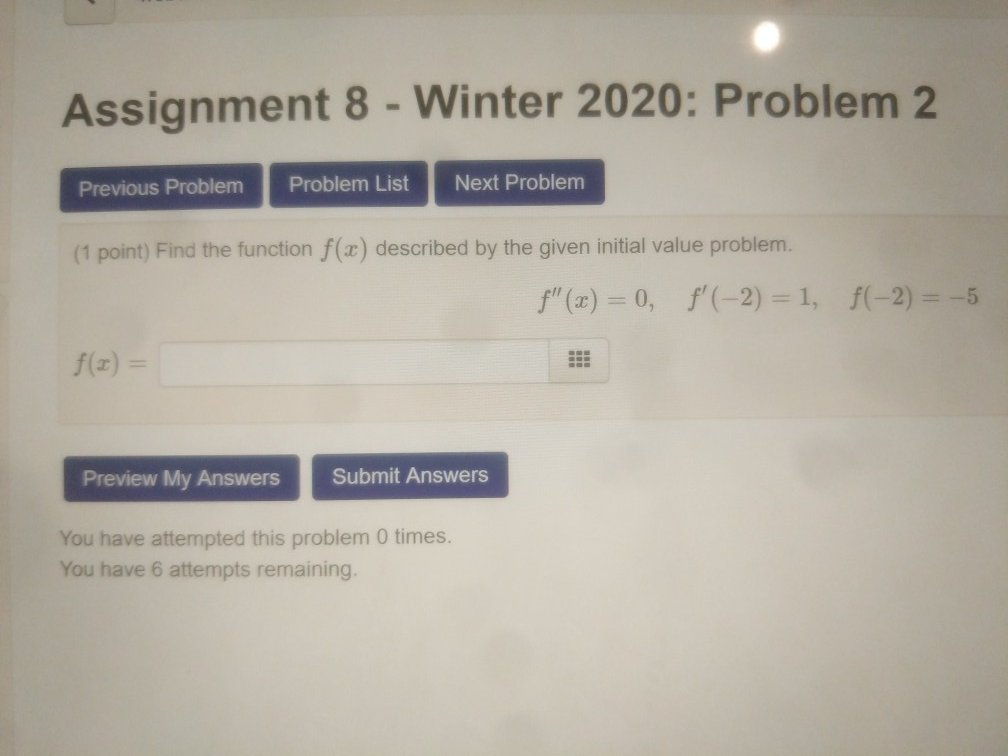 Solved Assignment 8 - Winter 2020: Problem 2 Previous | Chegg.com