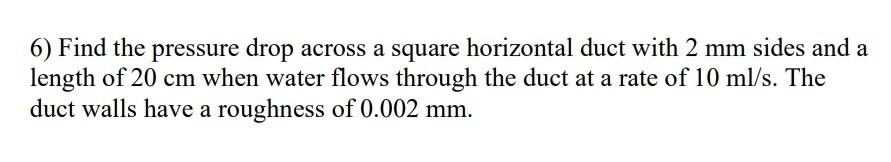 Solved 6) Find the pressure drop across a square horizontal | Chegg.com