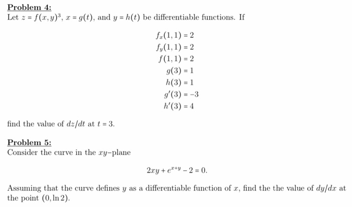 Solved Problem 4 Let Z F X Y X G T And Y H T Be Chegg Com