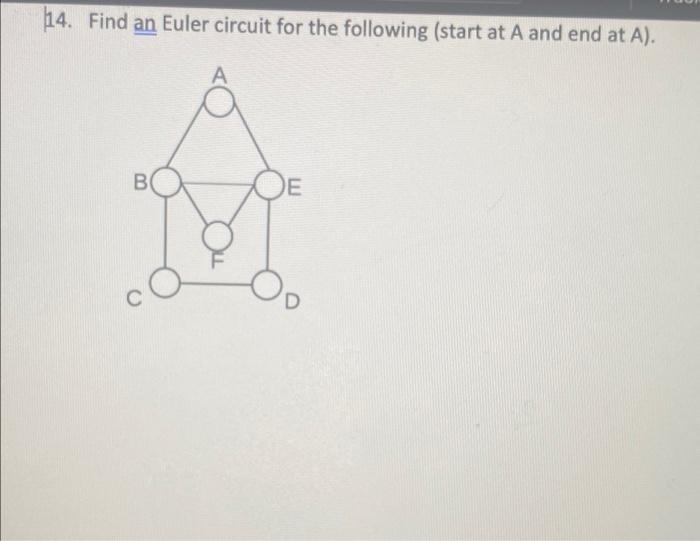 Solved 14. Find an Euler circuit for the following (start at | Chegg.com