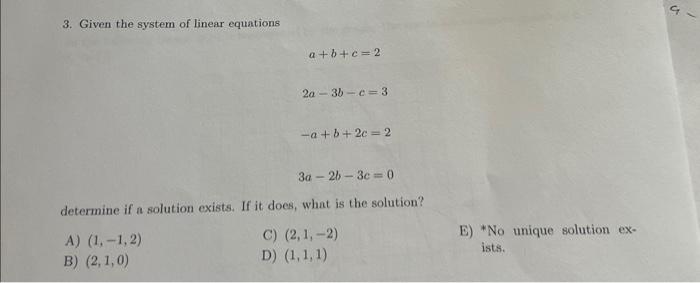 Solved 3. Given the system of linear equations | Chegg.com