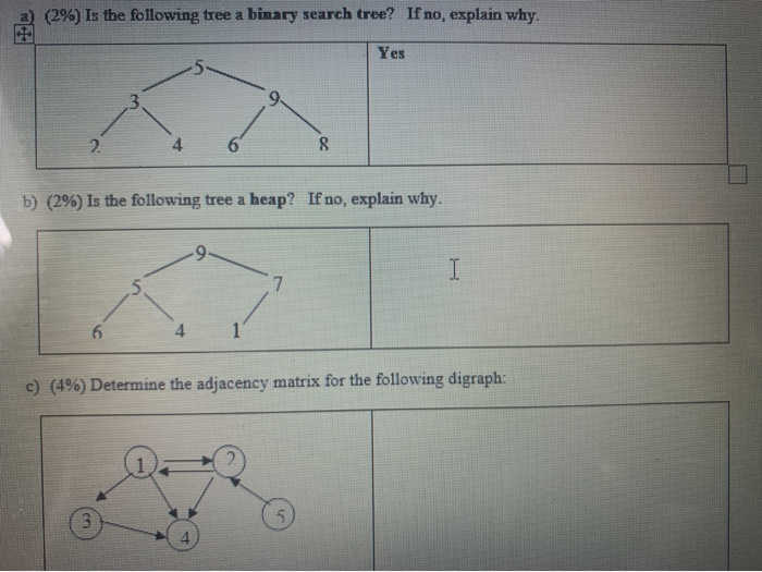Solved a) (2%) Is the following tree a binary search tree? | Chegg.com