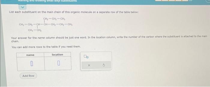 Solved List each substituent on the main chain of this | Chegg.com