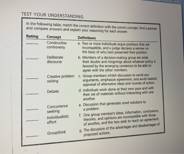 Solved REVIEW OF IMPORTANT CONCEPTS Match the following | Chegg.com