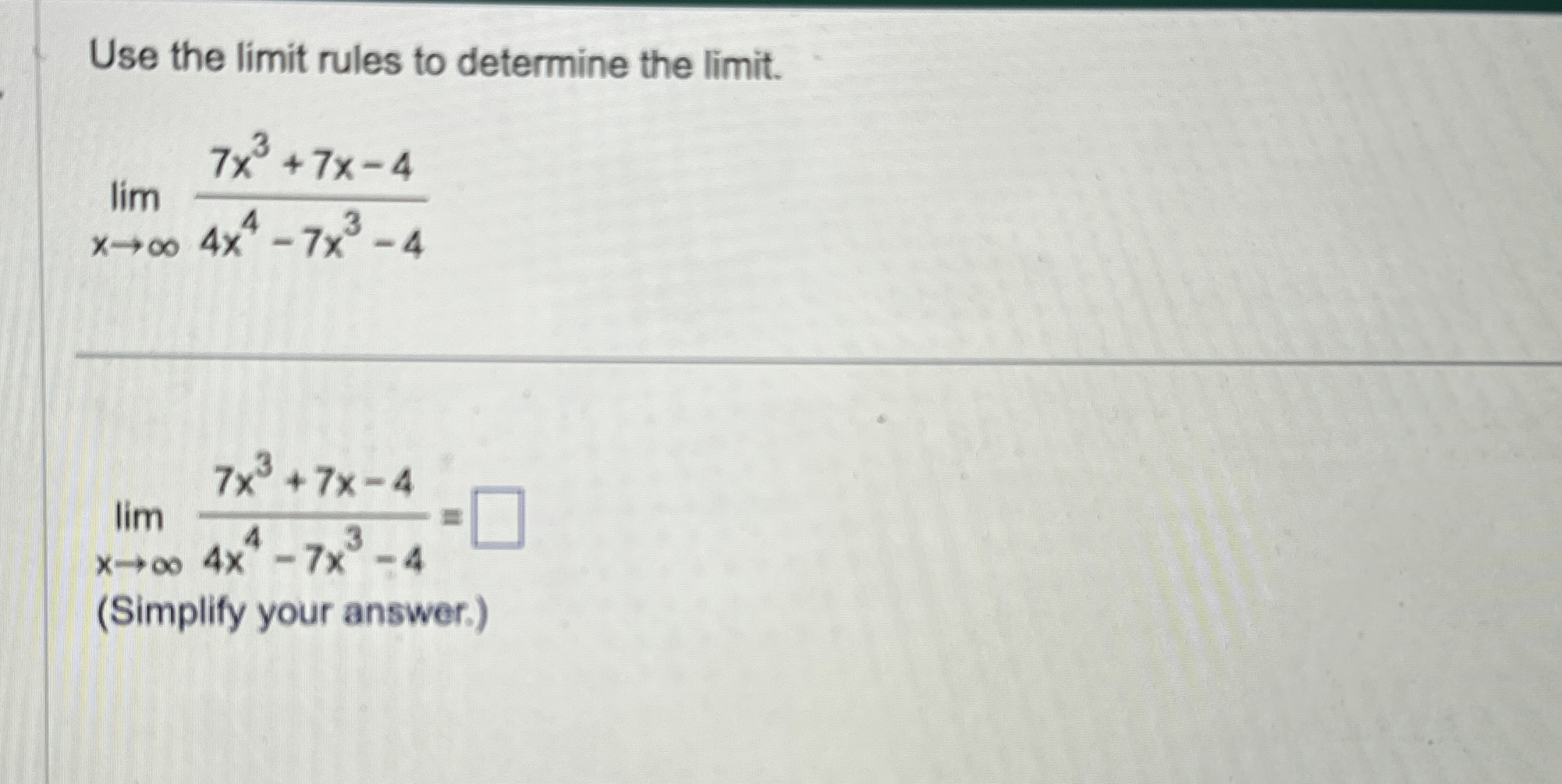 Solved Use the limit rules to determine the | Chegg.com