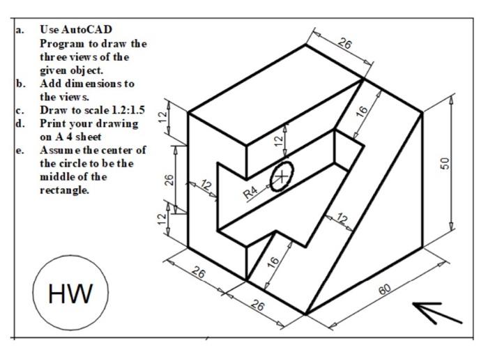 Solved 26 b. Use AutoCAD Program to draw the three views of | Chegg.com