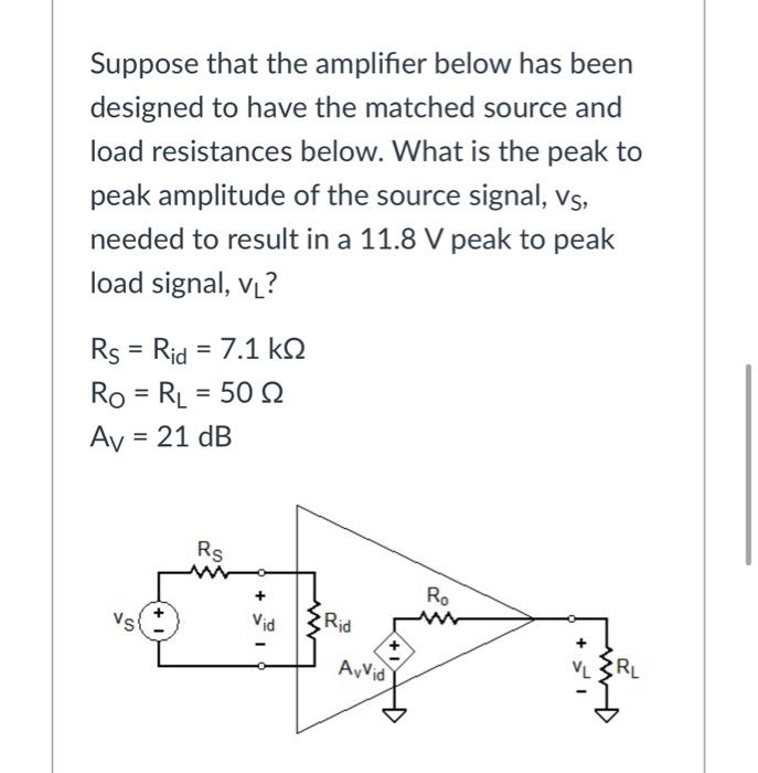 Solved Suppose that the amplifier below has been designed to | Chegg.com