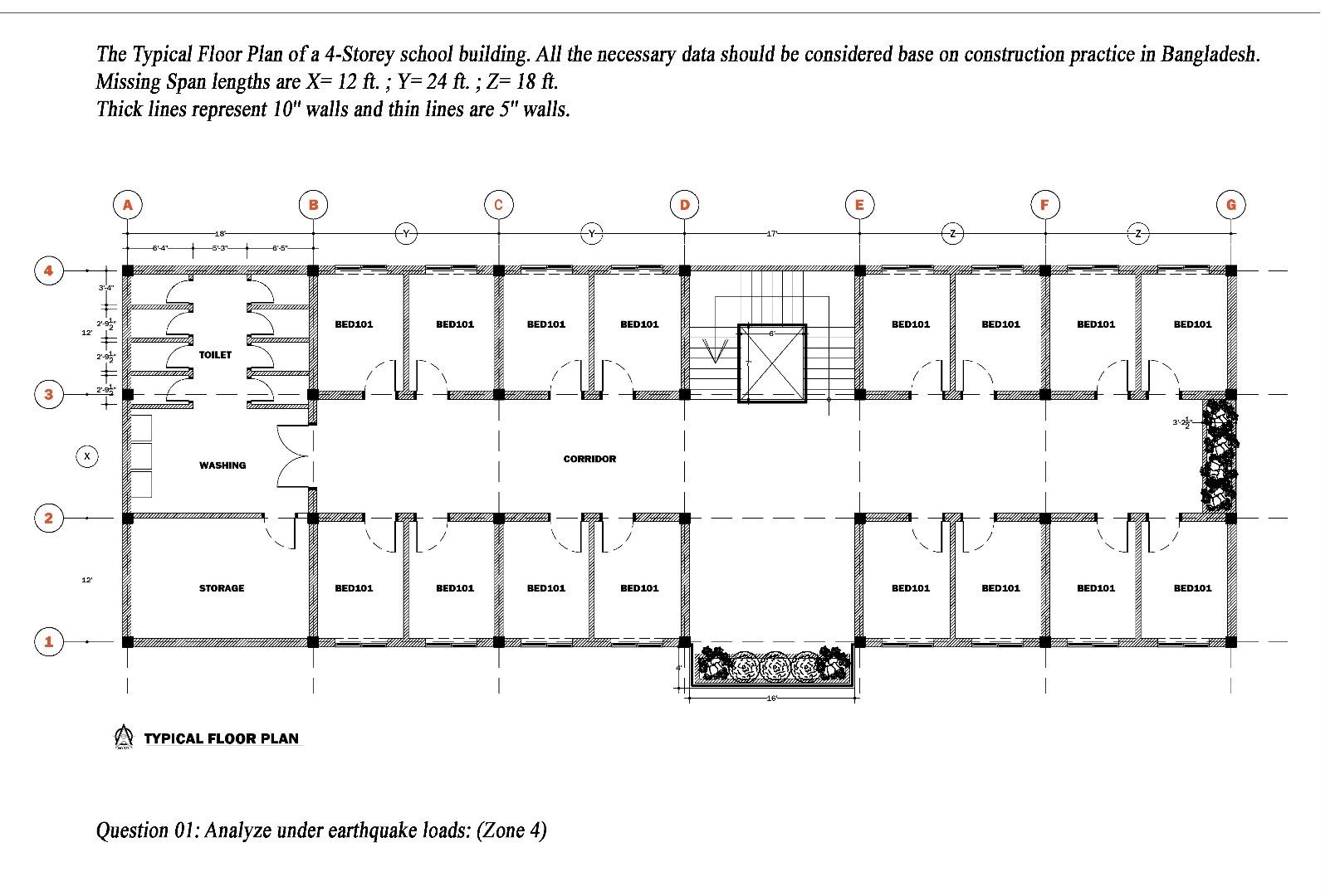 Solved The Typical Floor Plan of a 4-Storey school building. | Chegg.com