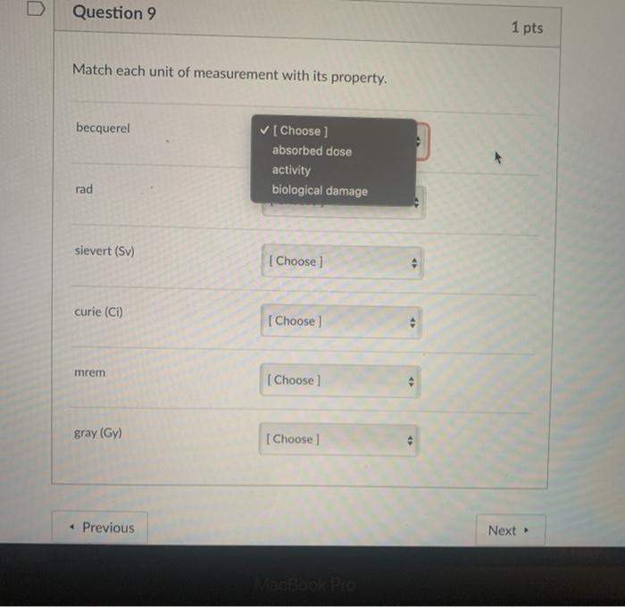 Solved Question 9 1 Pts Match Each Unit Of Measurement With Chegg Com