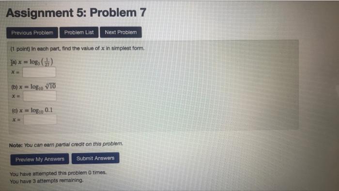 Solved Assignment 5: Problem 7 Previous Problem Problem List | Chegg.com