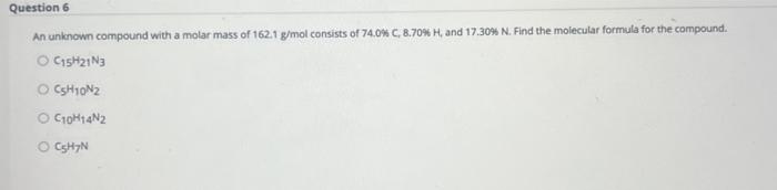 Solved An unknown compound with a molar mass of 162.1 g/ mol | Chegg.com