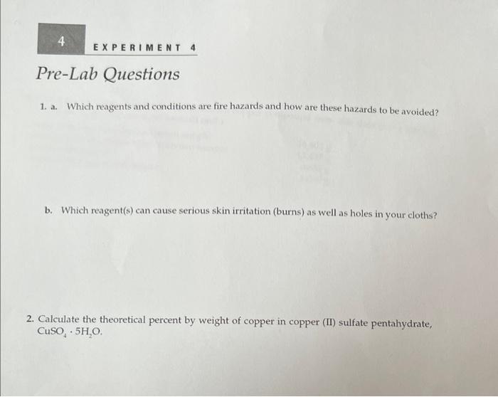 Solved 1. a. Which reagents and conditions are fire hazards | Chegg.com