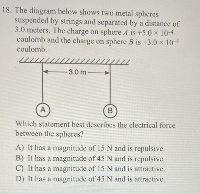 Solved 18. The Diagram Below Shows Two Metal Spheres | Chegg.com