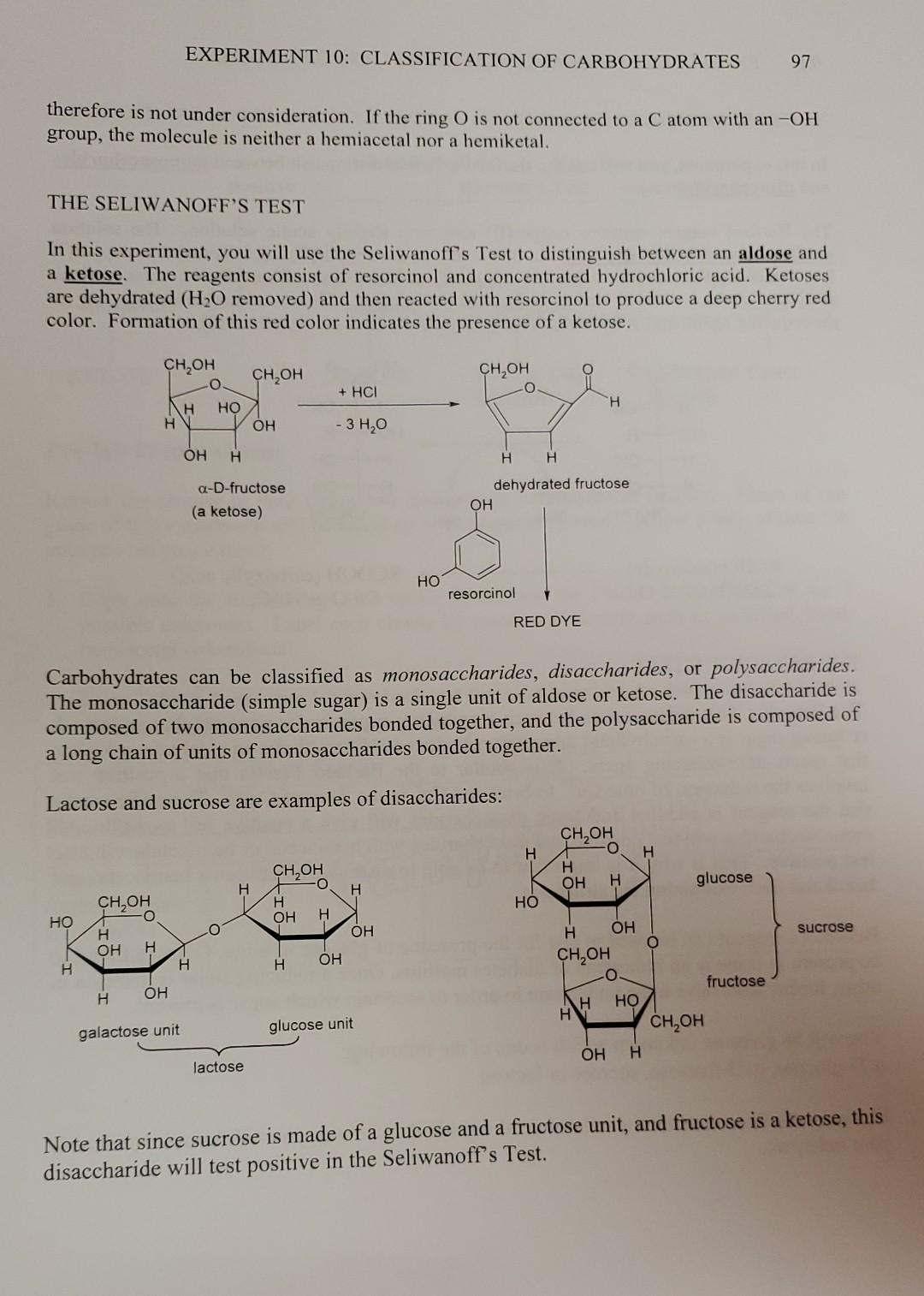 Solved 103 EXPERIMENT 10: CLASSIFICATION OF CARBOHYDRATES | Chegg.com