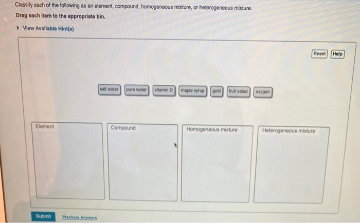 Solved Classily each of the following as an element, | Chegg.com