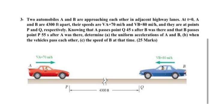 Solved 3. Two Automobiles A And B Are Approaching Each Other | Chegg.com