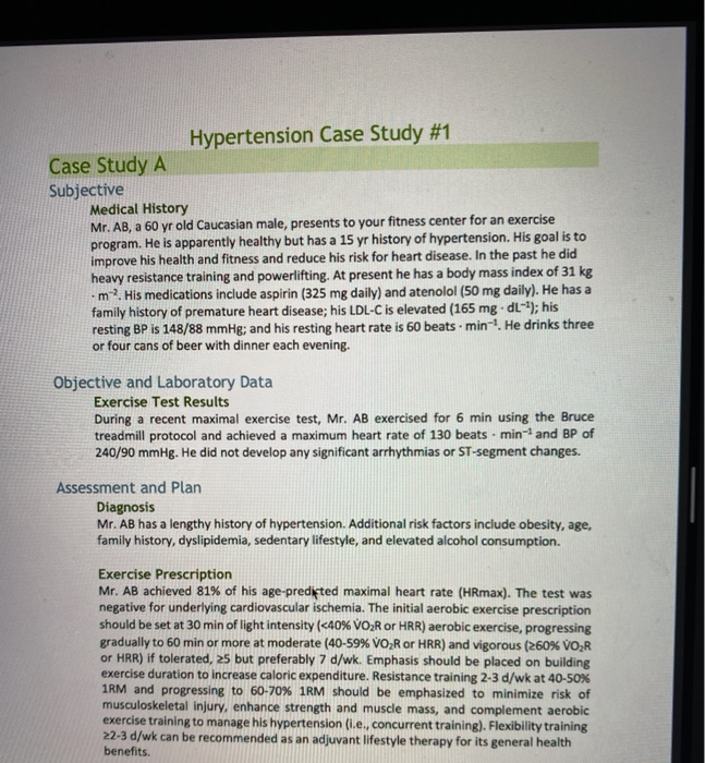 Solved Hypertension Case Study #1 Case Study A Subjective | Chegg.com