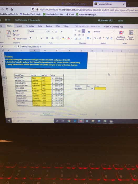 Solved i need help with this Excel question, the highlighted | Chegg.com