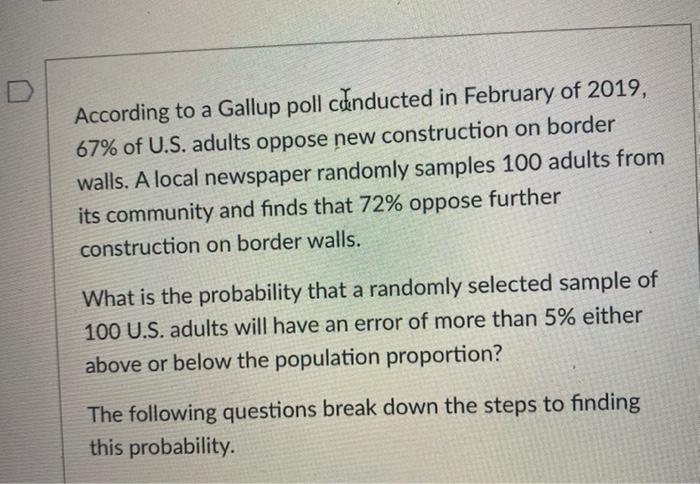 Solved According To A Gallup Poll Conducted In February Of | Chegg.com