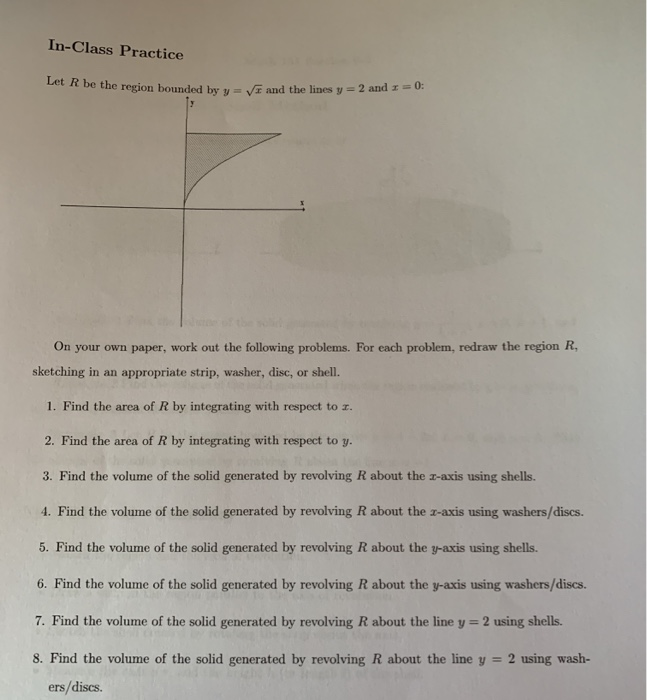 Solved In-Class Practice Let R be the region bounded by y = | Chegg.com