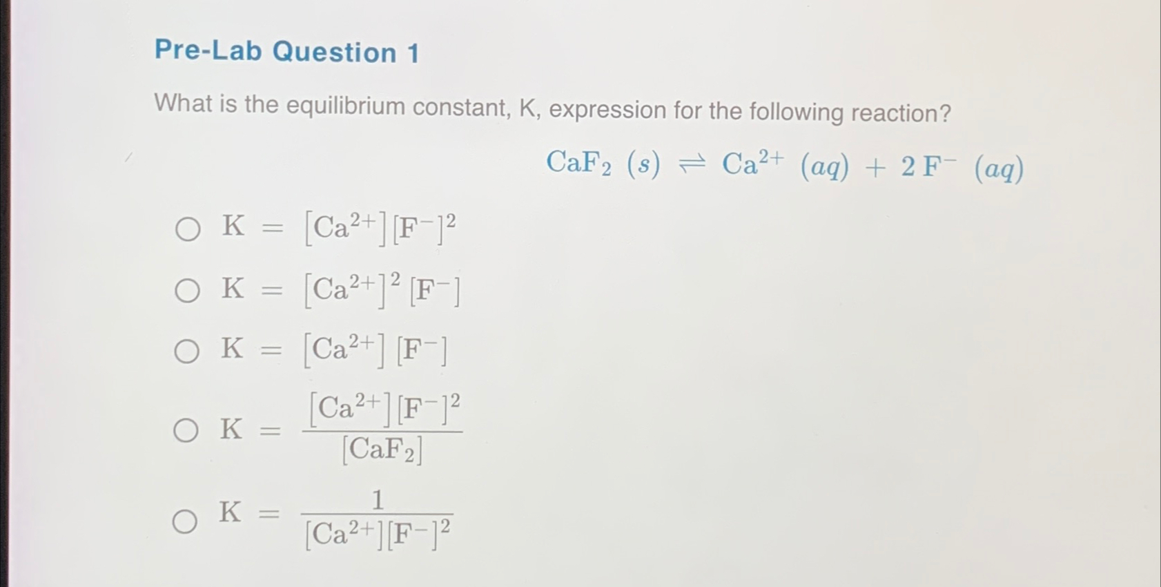 Solved Pre Lab Question 1what Is The Equilibrium Constant 1036