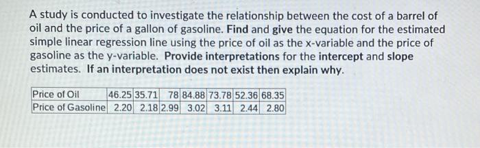 Solved A study is conducted to investigate the relationship | Chegg.com