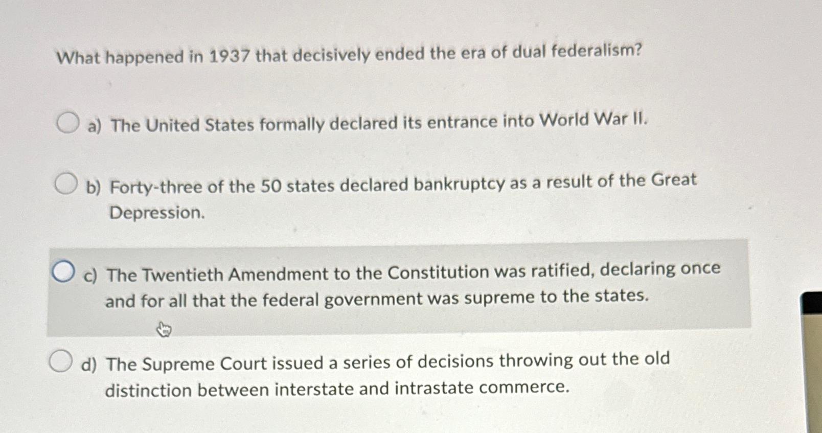 Solved What happened in 1937 ﻿that decisively ended the era | Chegg.com