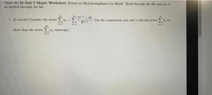 Solved Open the file Lab 7 Maple Worksheet (found on | Chegg.com