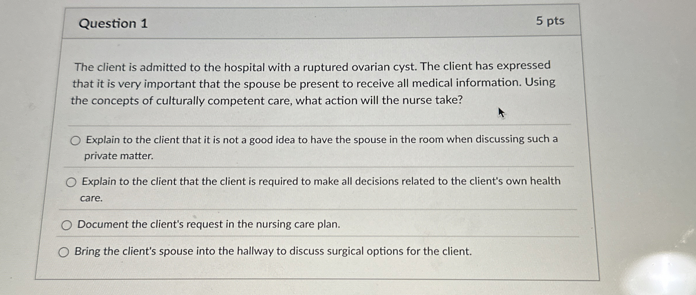 Solved Question 15 ﻿ptsThe client is admitted to the | Chegg.com